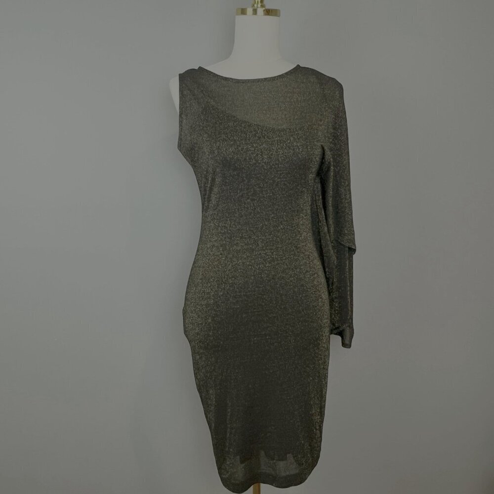 Ted Baker Black Gold Glitterโ Dress Womens Size 6 Single Sleeve Evening Bodycon